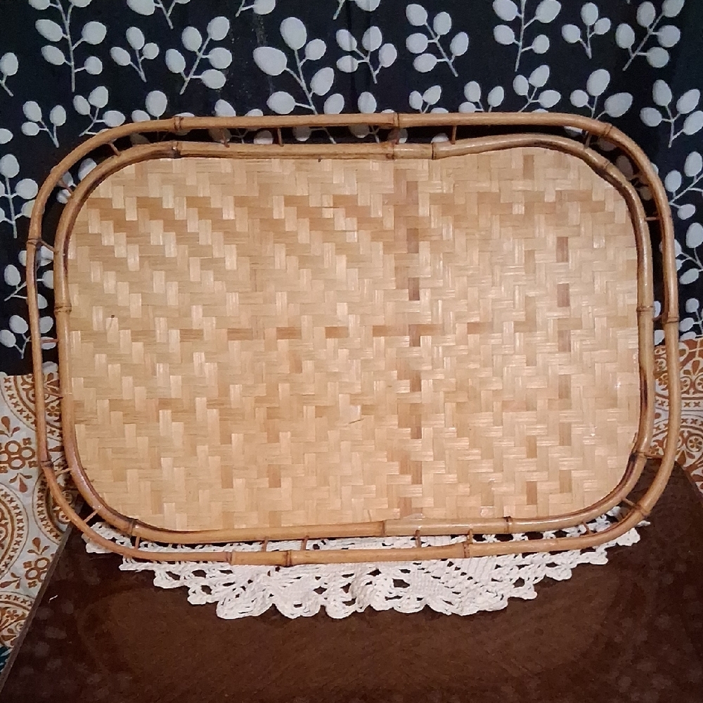 Vintage Woven Bamboo Tray